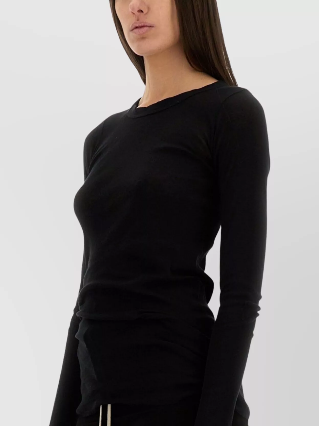 Rick Owens Fitted Stretch Sheer Long Sleeve Top In Black