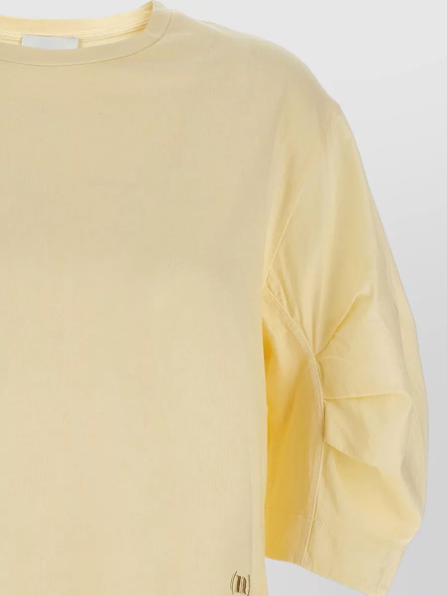 Nude Cotton Crewneck Logo-Embroidered 3/4-Sleeve T-Shirt