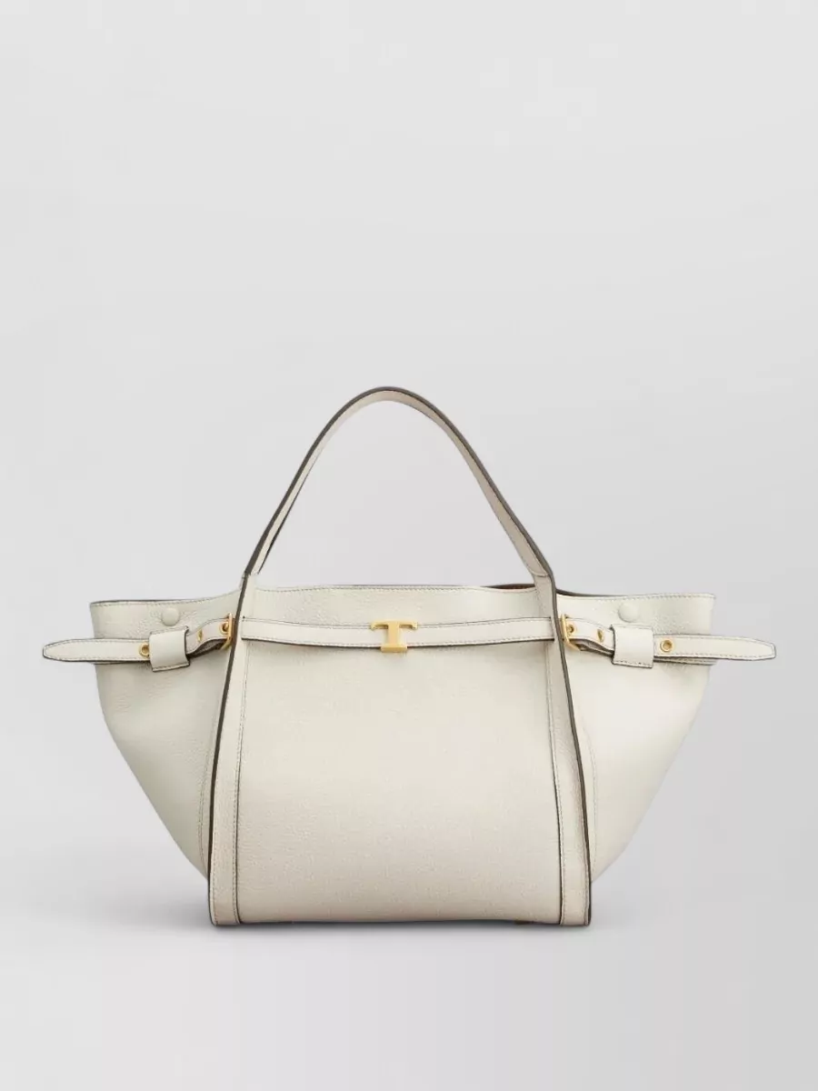 Tod's Small Leather Tote Bag T Structured Handles Detachable Strap