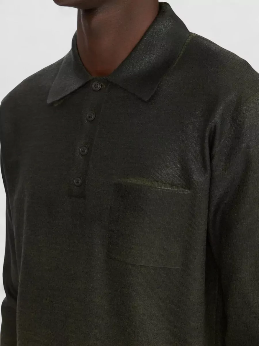 Maison Margiela Wool Blend Long Sleeve Polo Shirt