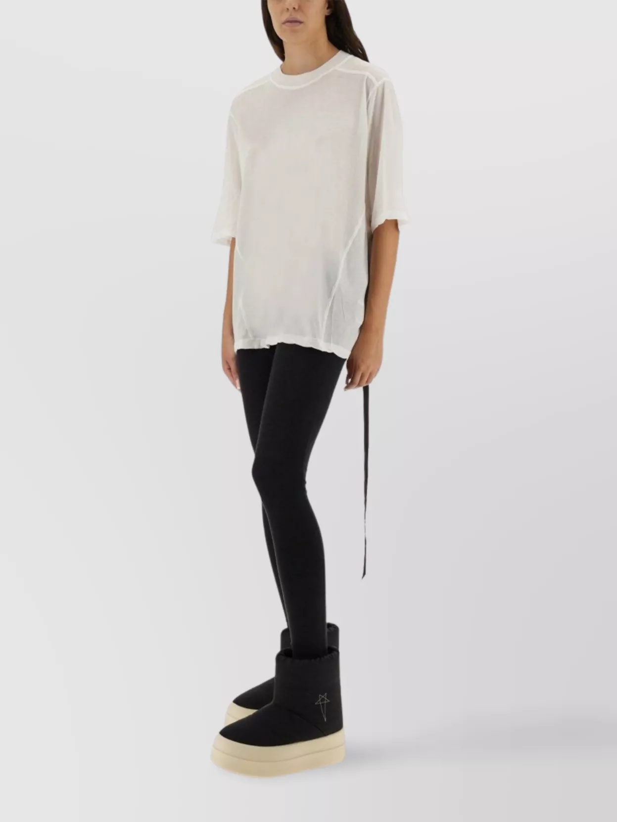 Rick Owens Drkshdw Sheer Fabric Round Neck Top With Side Tie