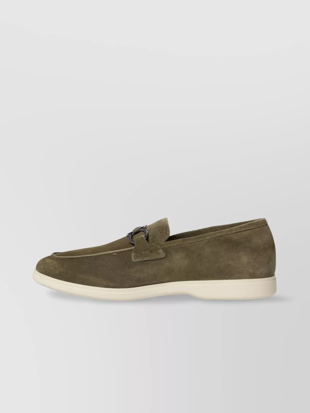 Ferragamo Metal Hardware Suede Loafers In Green