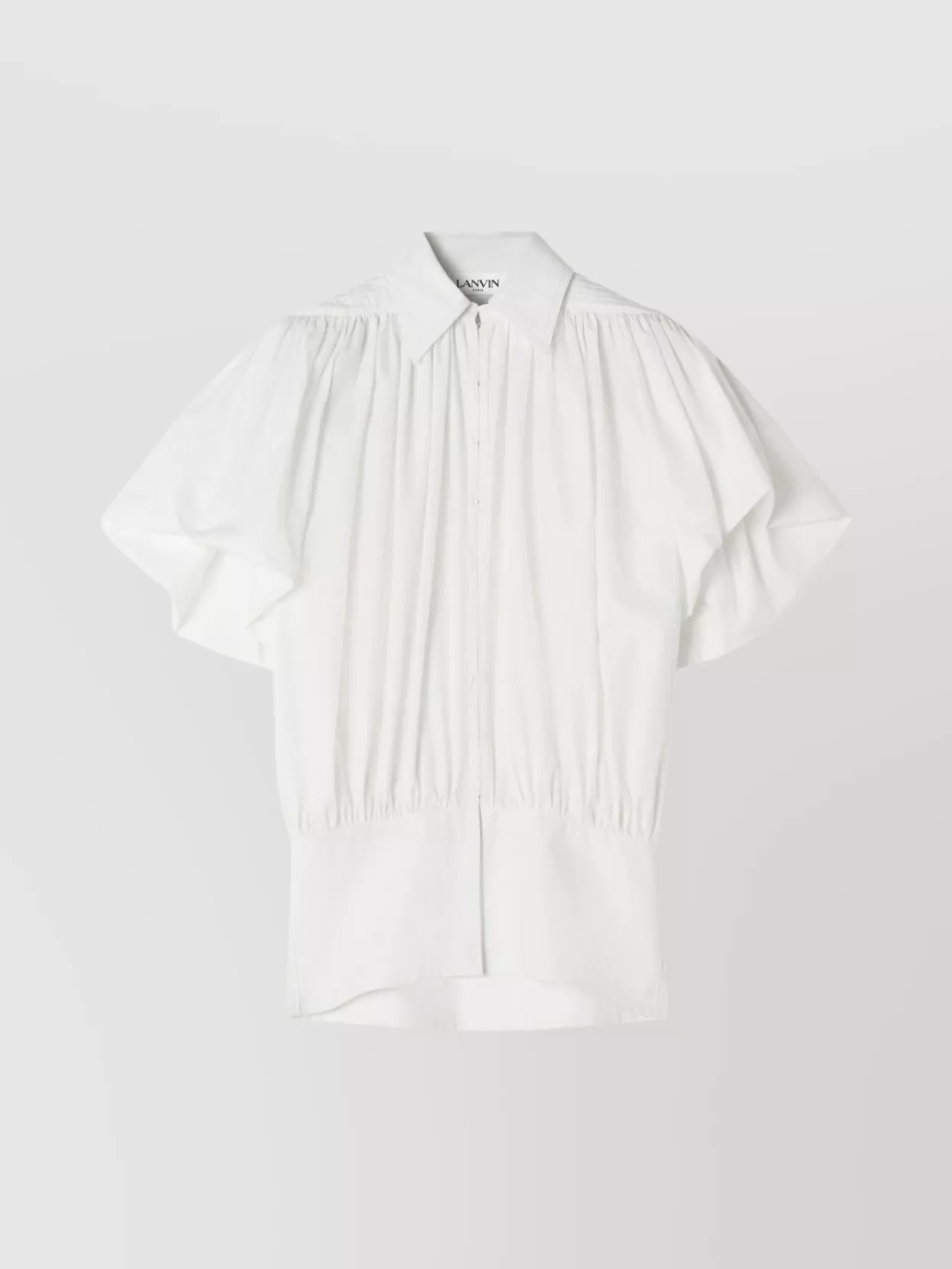 Lanvin Puff Sleeve Collared Top With High-low Hem In White