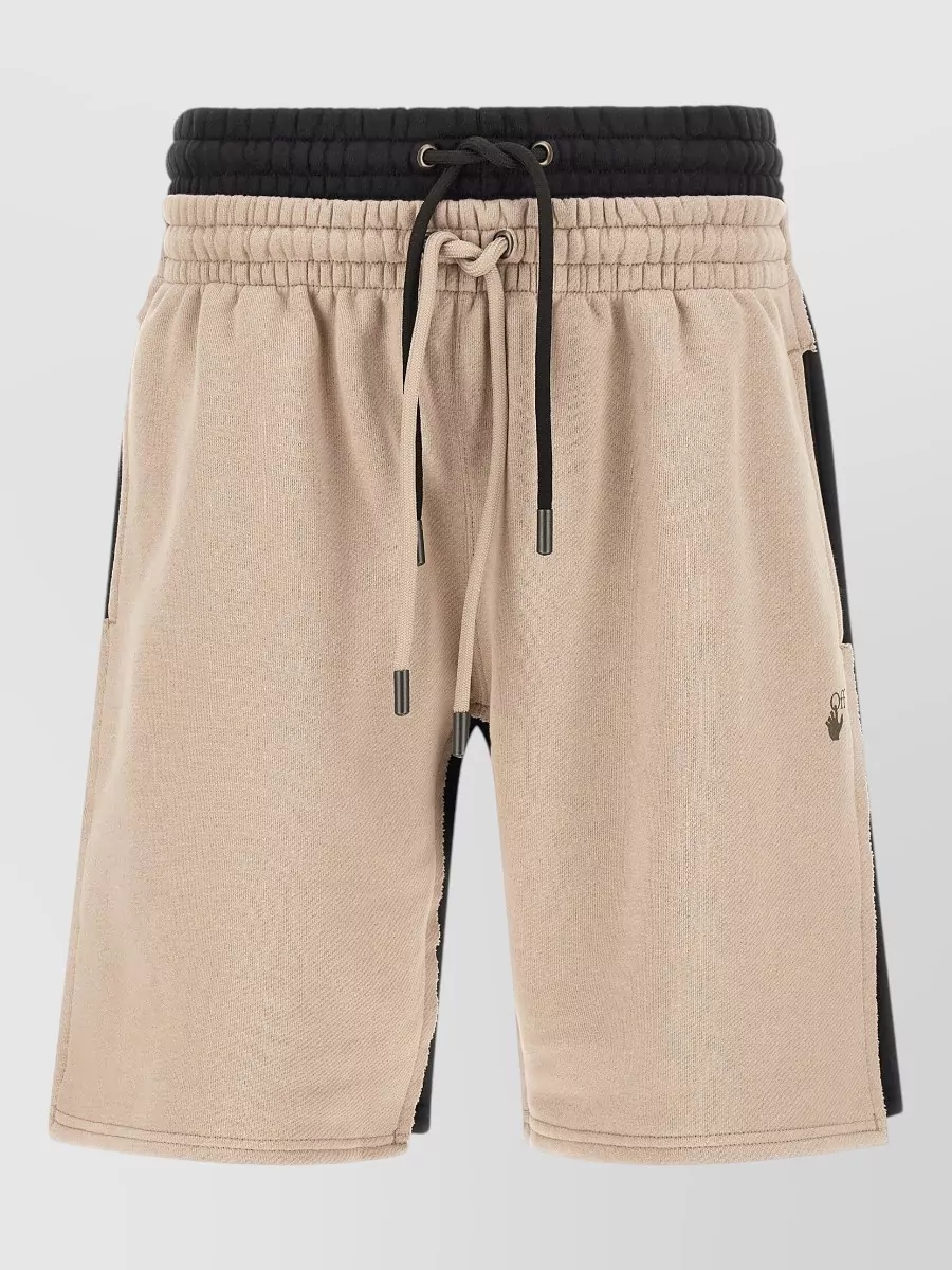 Off-White cotton two tone relaxed fit bermuda shorts