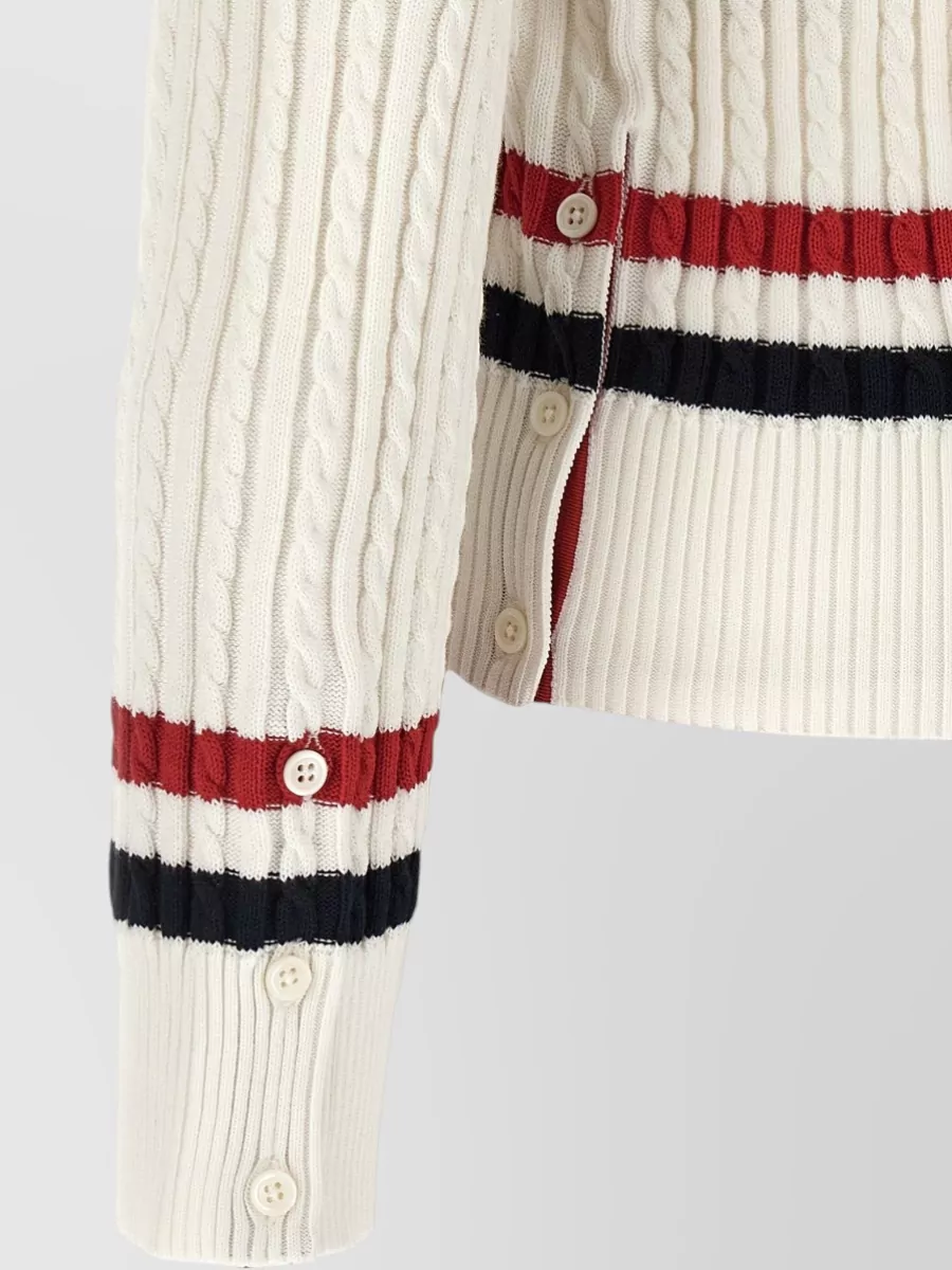Thom Browne Cotton Cable-Knit Intarsia V-Neck Sweater