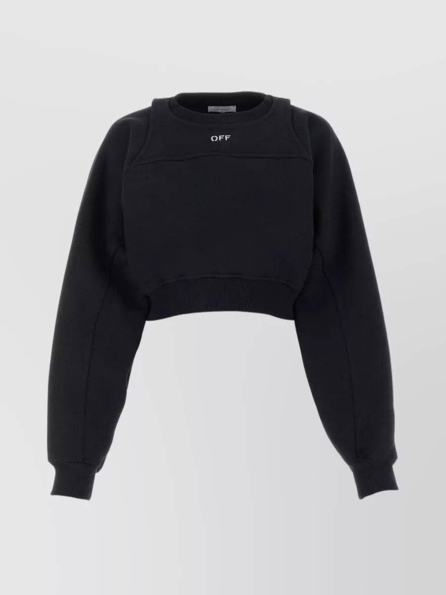 Shop Off-white Cropped Cut Cotton Sweatshirt In Black