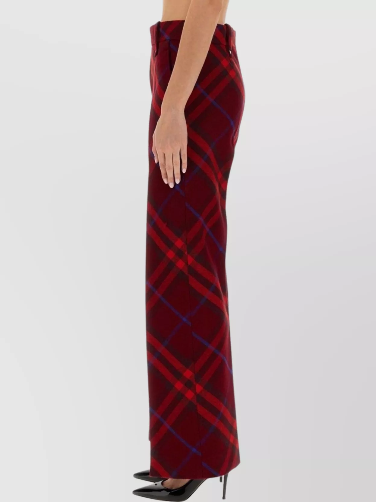 Burberry Plaid Red Wool Pants With High Waist And Straight Legs In Red