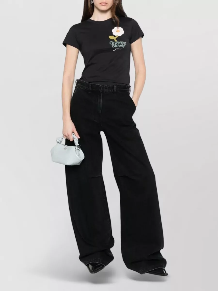 Ganni floral-embroidered cotton t-shirt