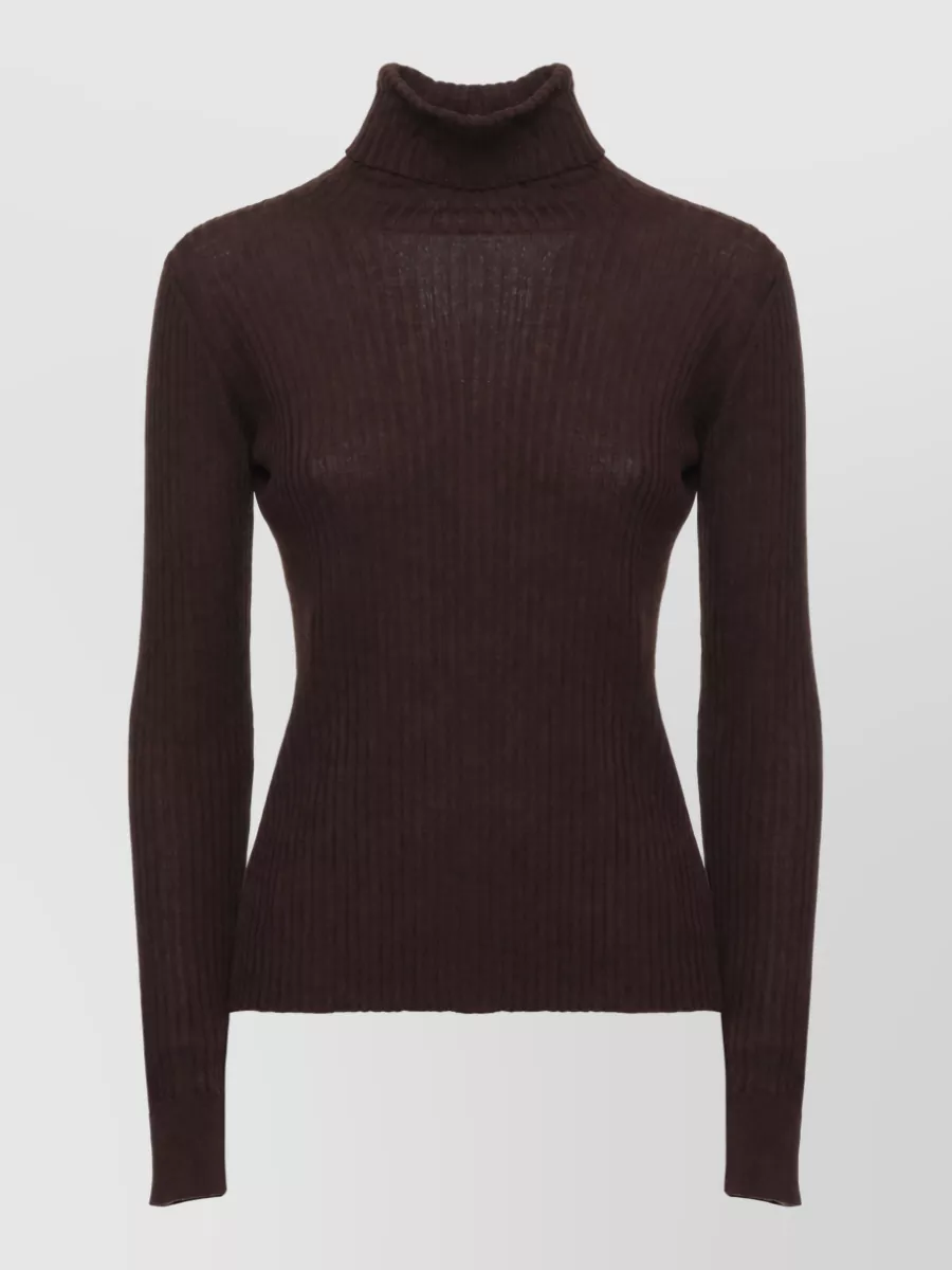 Panicale Ribbed High Neck Wool Silk Sweater