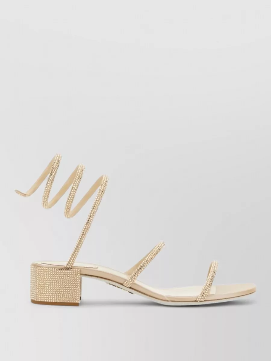 Rene Caovilla Cleo Sandals Block Heel Embellished Straps