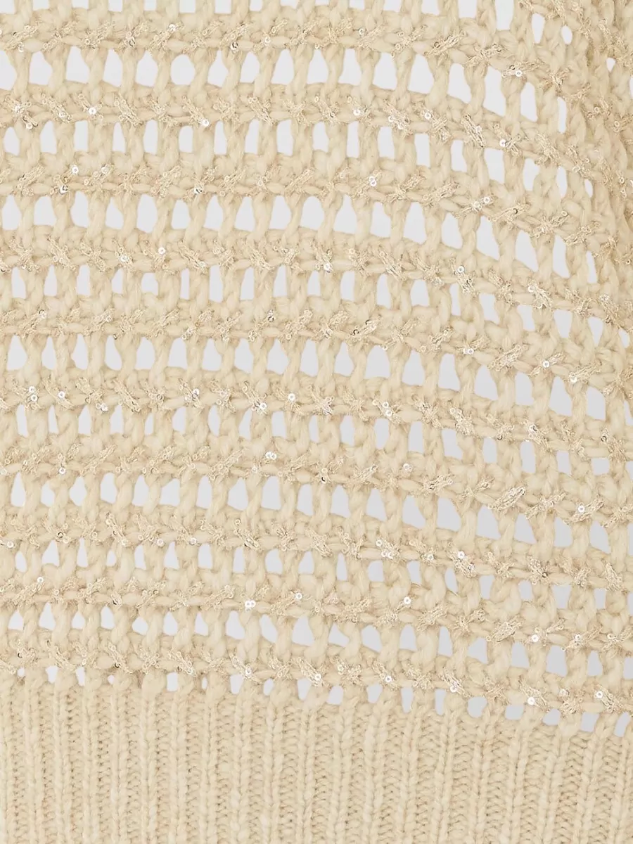 Brunello Cucinelli Sequin-Embellished Open-Knit Wool-Silk Sweater