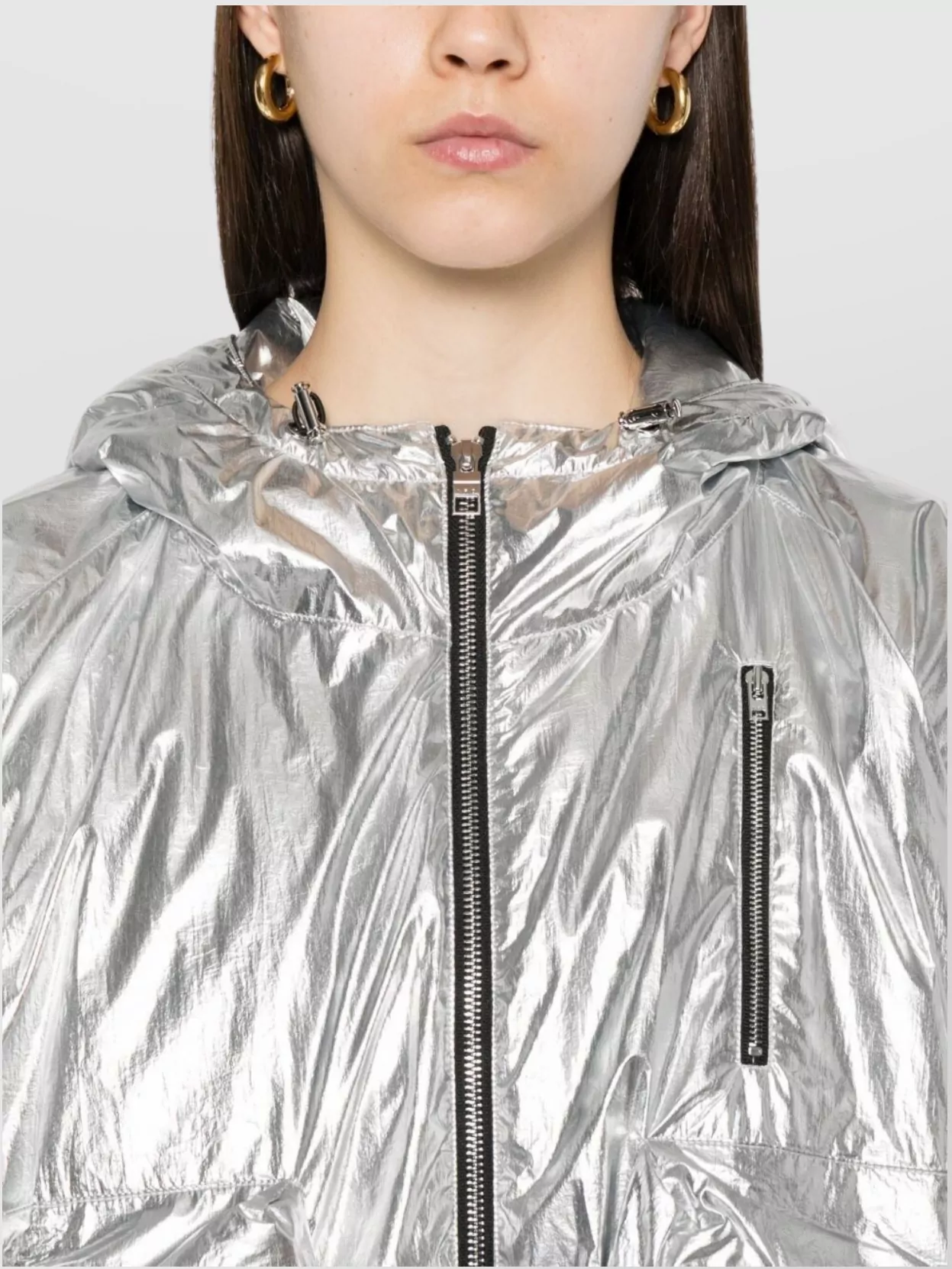 Iro Metallic Hooded Bomber Jacket