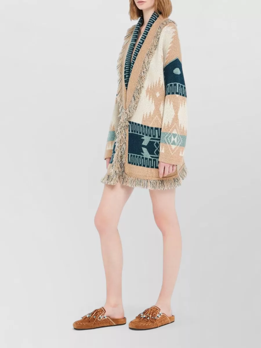 Alanui Icon Jacquard Long Cardigan Shawl Collar