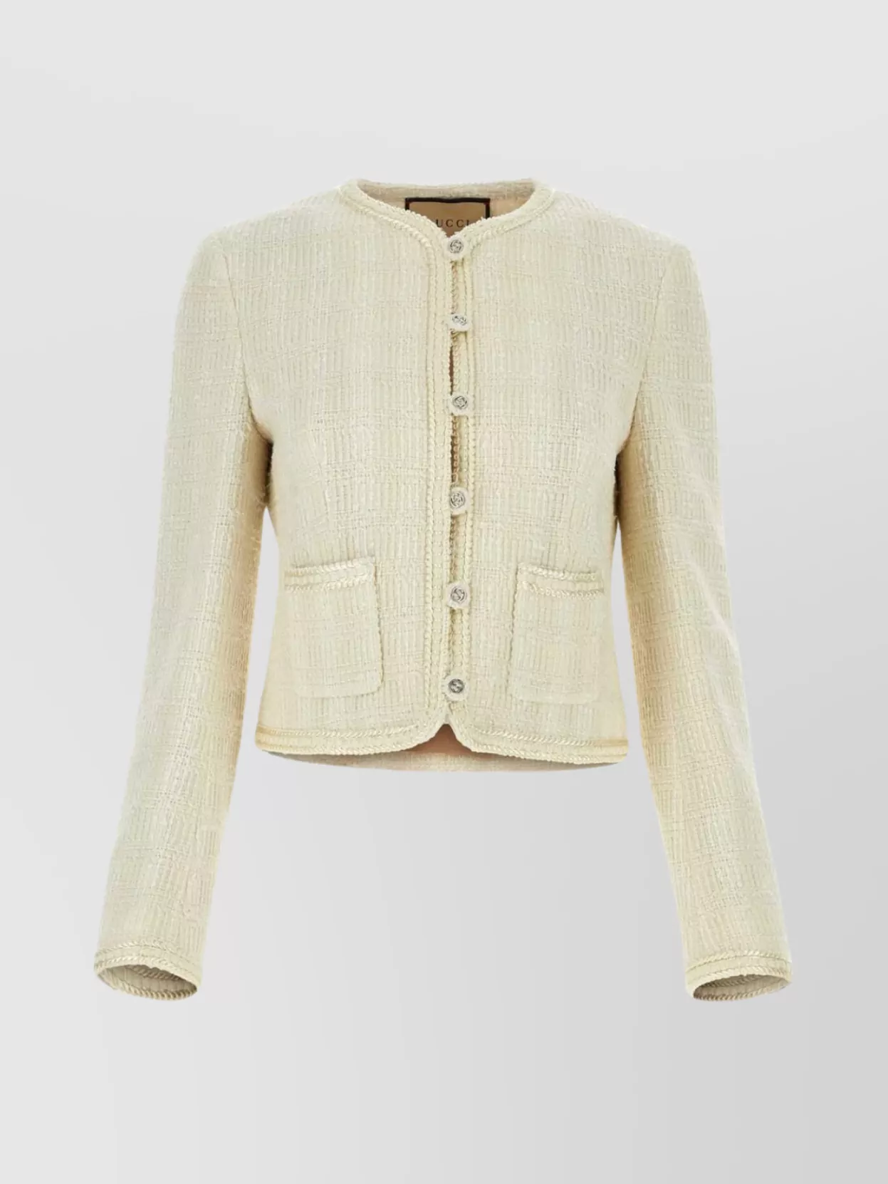 Gucci Tweed Blazer With Cropped Length And Round Neck In Neutral