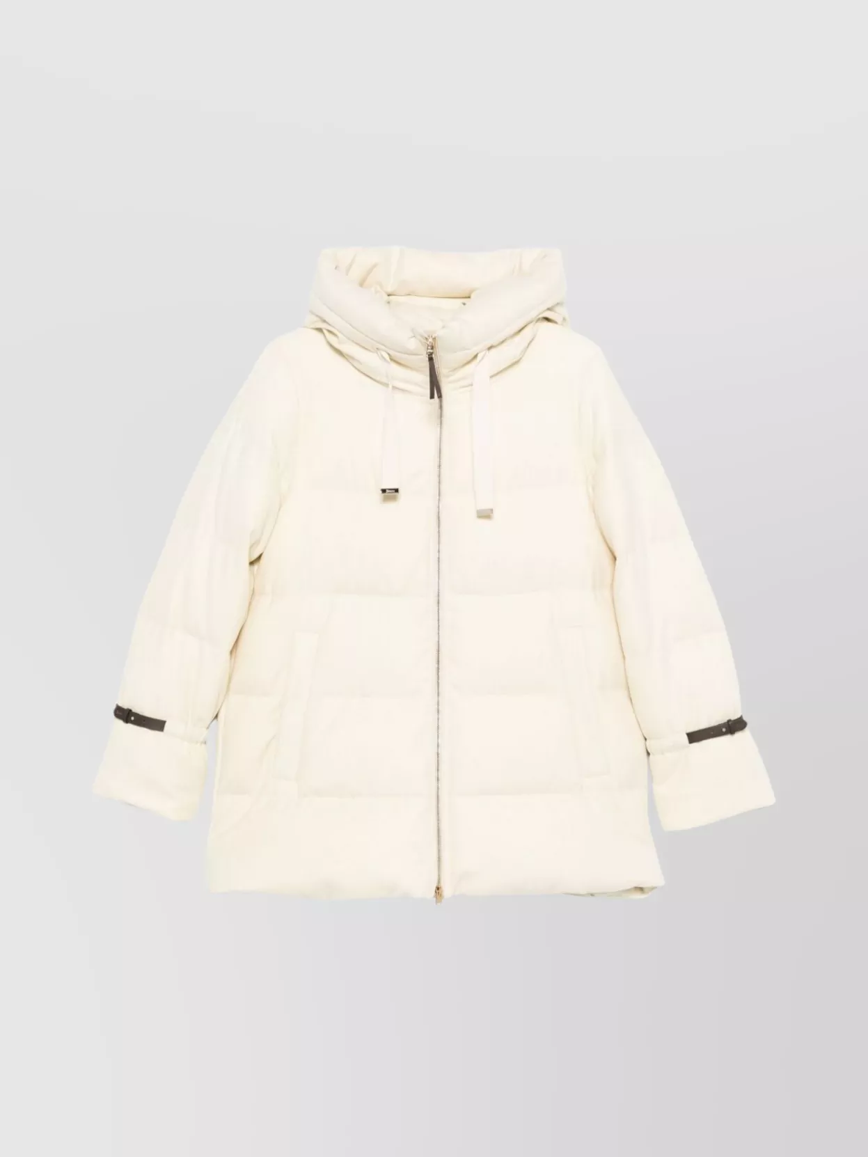 Herno Hooded Medium-length Wool Down Jacket With Zip Clothing In Neutral