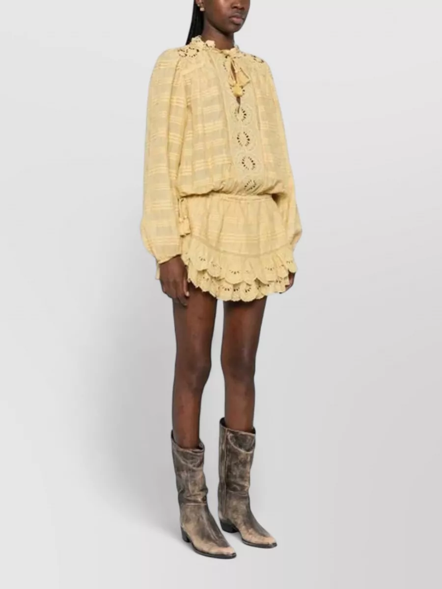 Isabel Marant Etoile Ruffled Embroidered Long-Sleeve Mini Dress