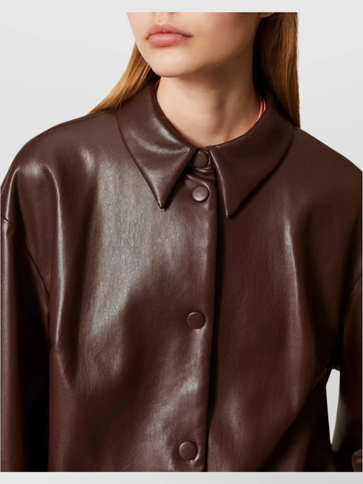 Twin-Set Oversized Shiny Jacket Collared Neck Long Sleeves