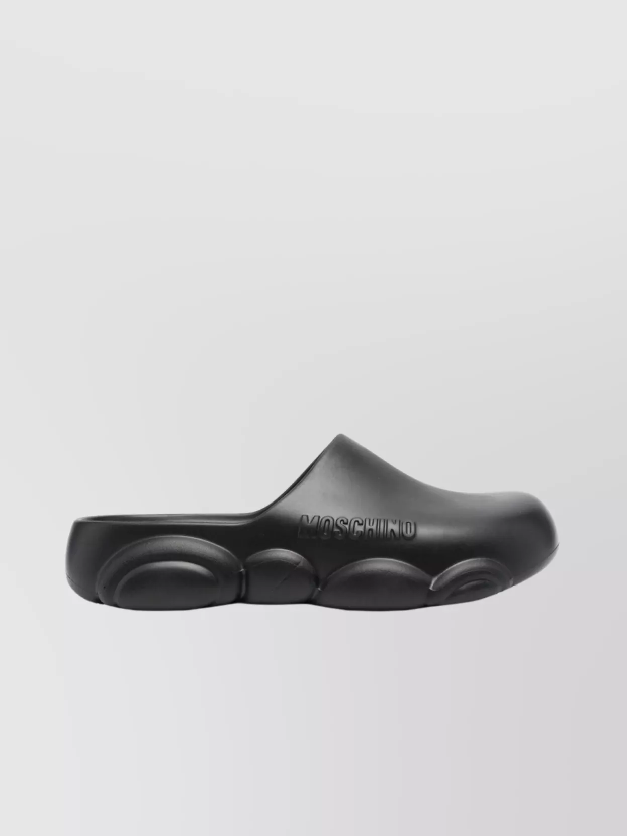Shop Moschino Round-toe Sliders With Chunky Rubber Sole In Black