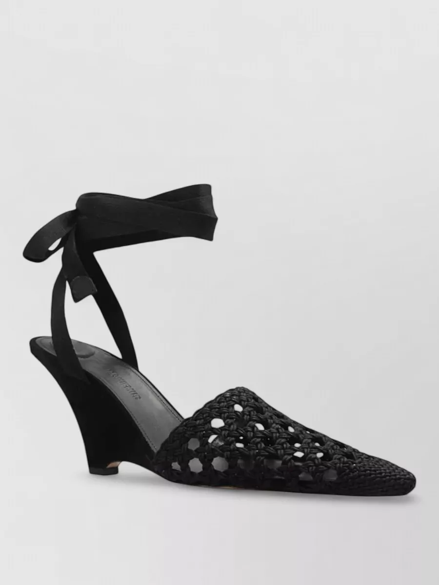 Jacquemus Woven Ankle-tie Heeled Sandals In Black