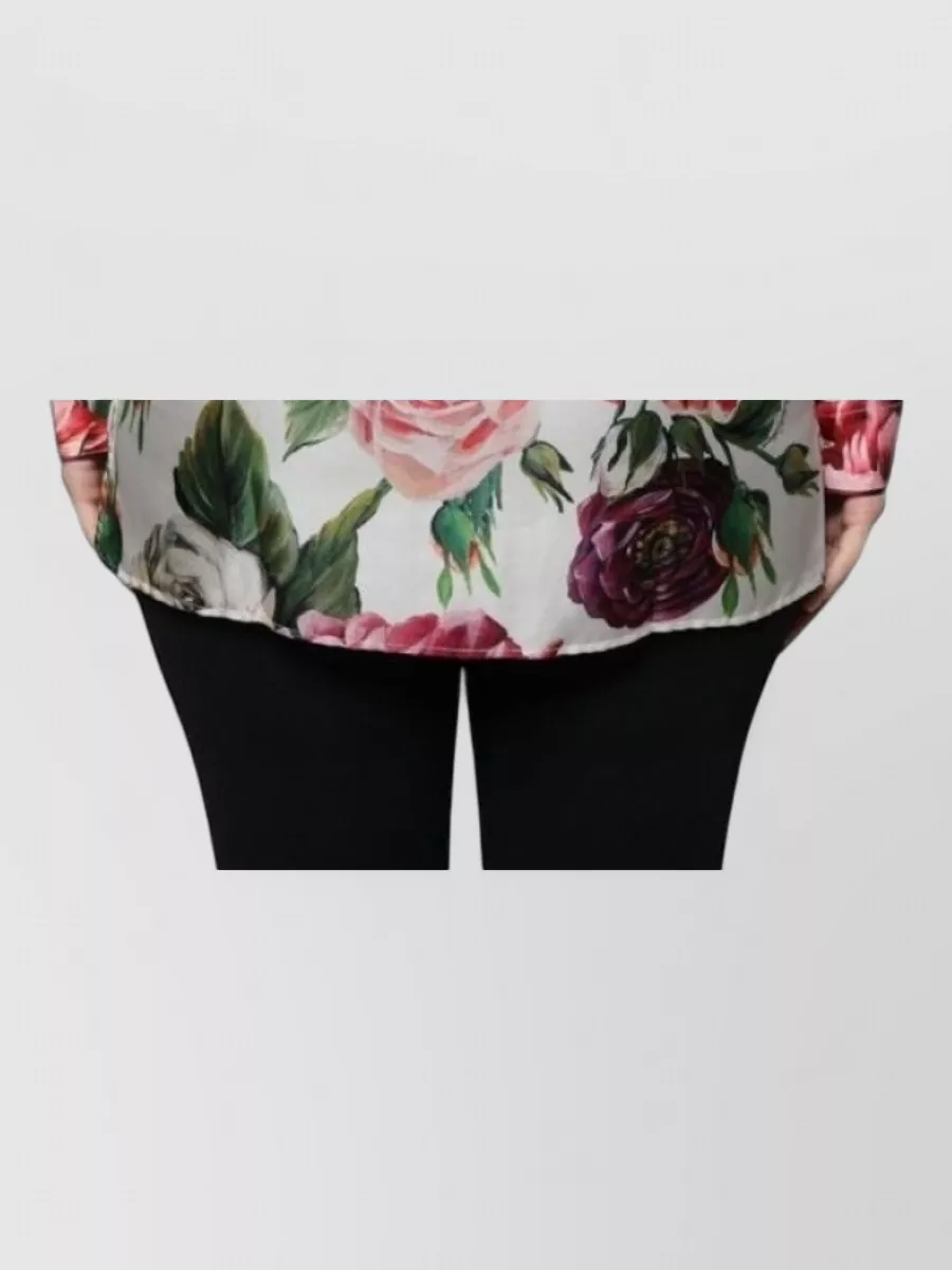Dolce&Gabbana Silk Floral-Print Long-Sleeve Collared Blouse