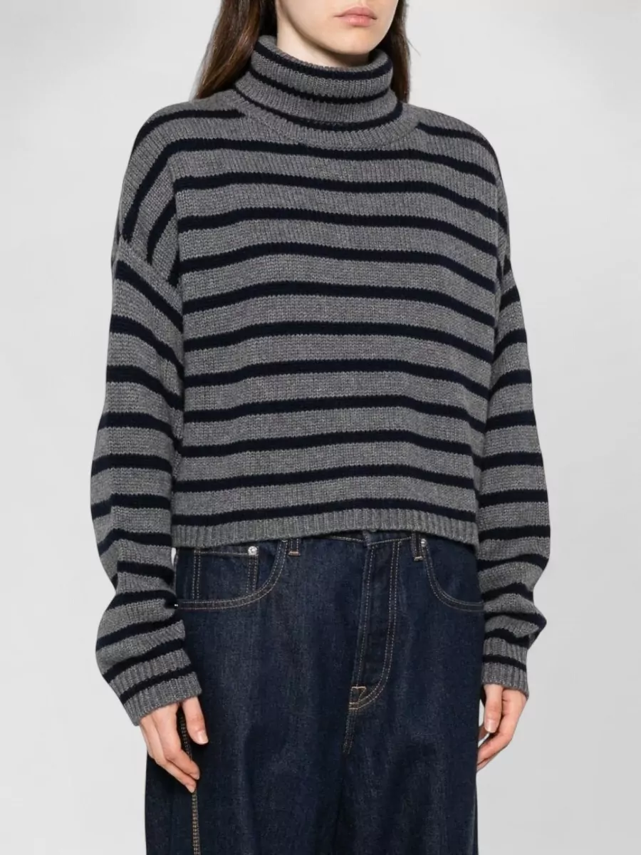 Lisa Yang Striped Ribbed Cashmere Turtleneck Sweater