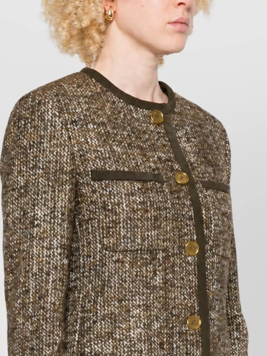 Golden Goose Textured Coat Contrast Trim Tailored Fit