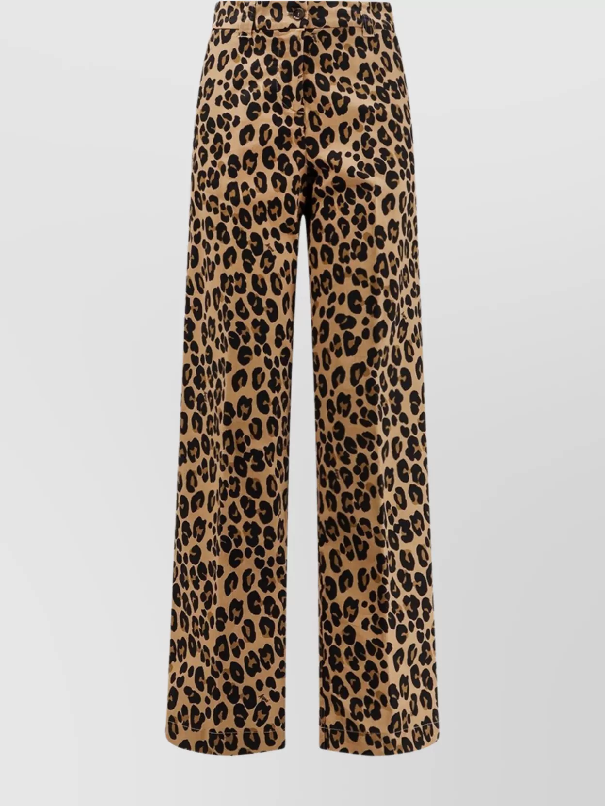 Aspesi Animal Print Cotton Trousers With Button Detail In Brown