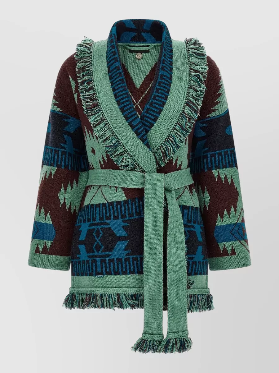 Alanui cashmere fringed belted oversized cardigan