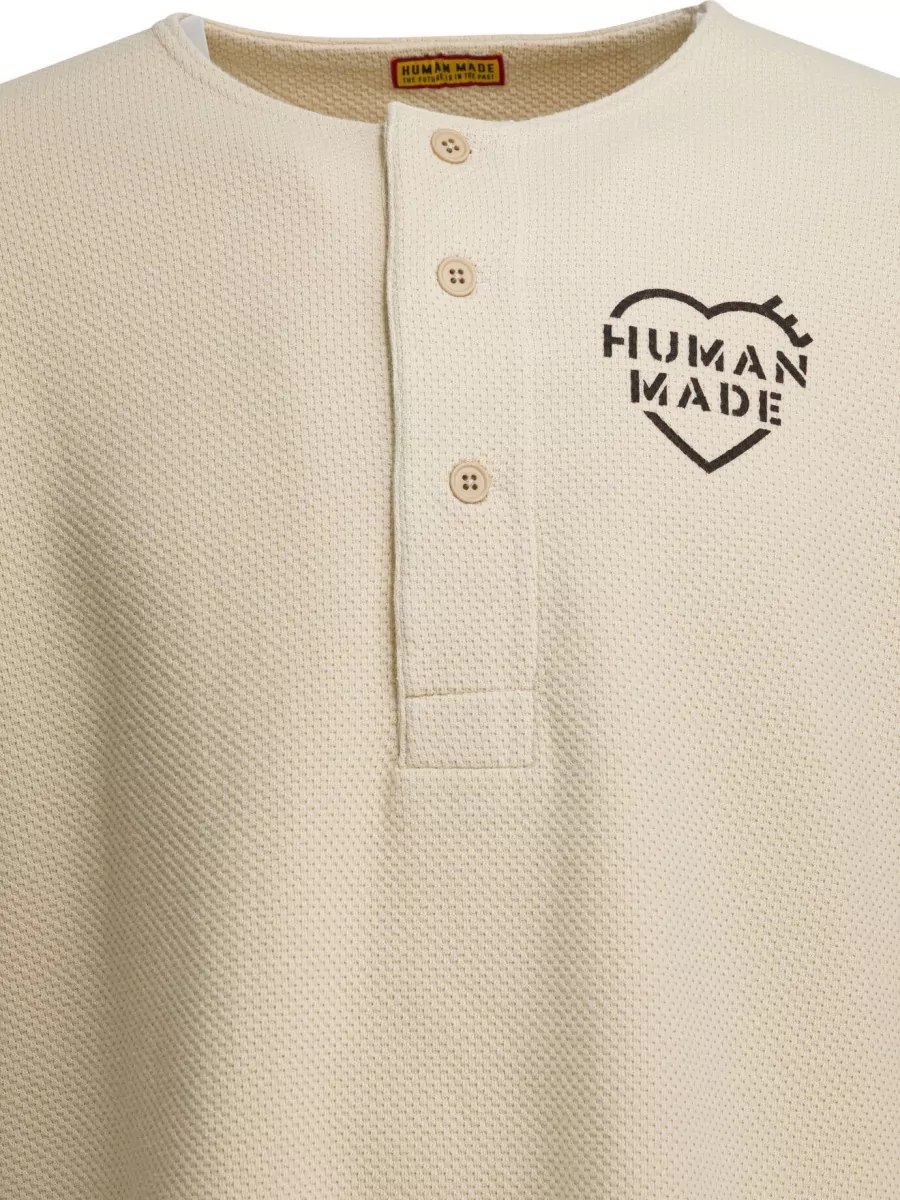 Human Made Long Sleeve Henley T-Shirt Text Print