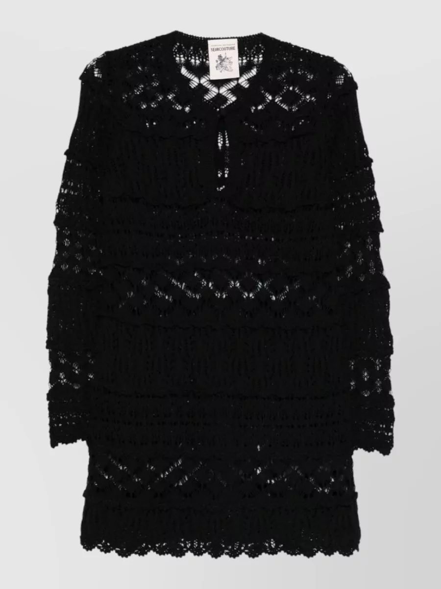 Semicouture Cotton openwork ruffled mini dress