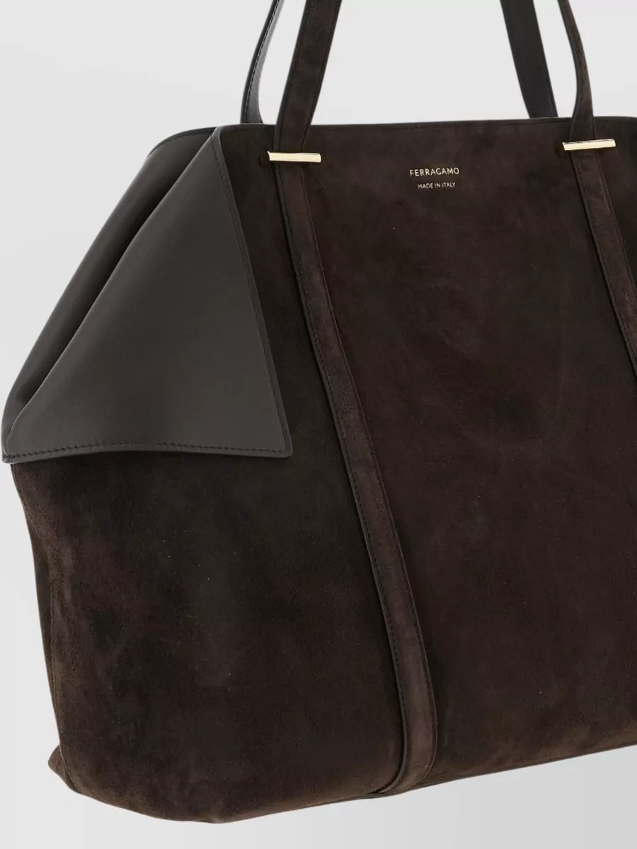 Ferragamo Scarf L Suede Shoulder Bag Dual Handles