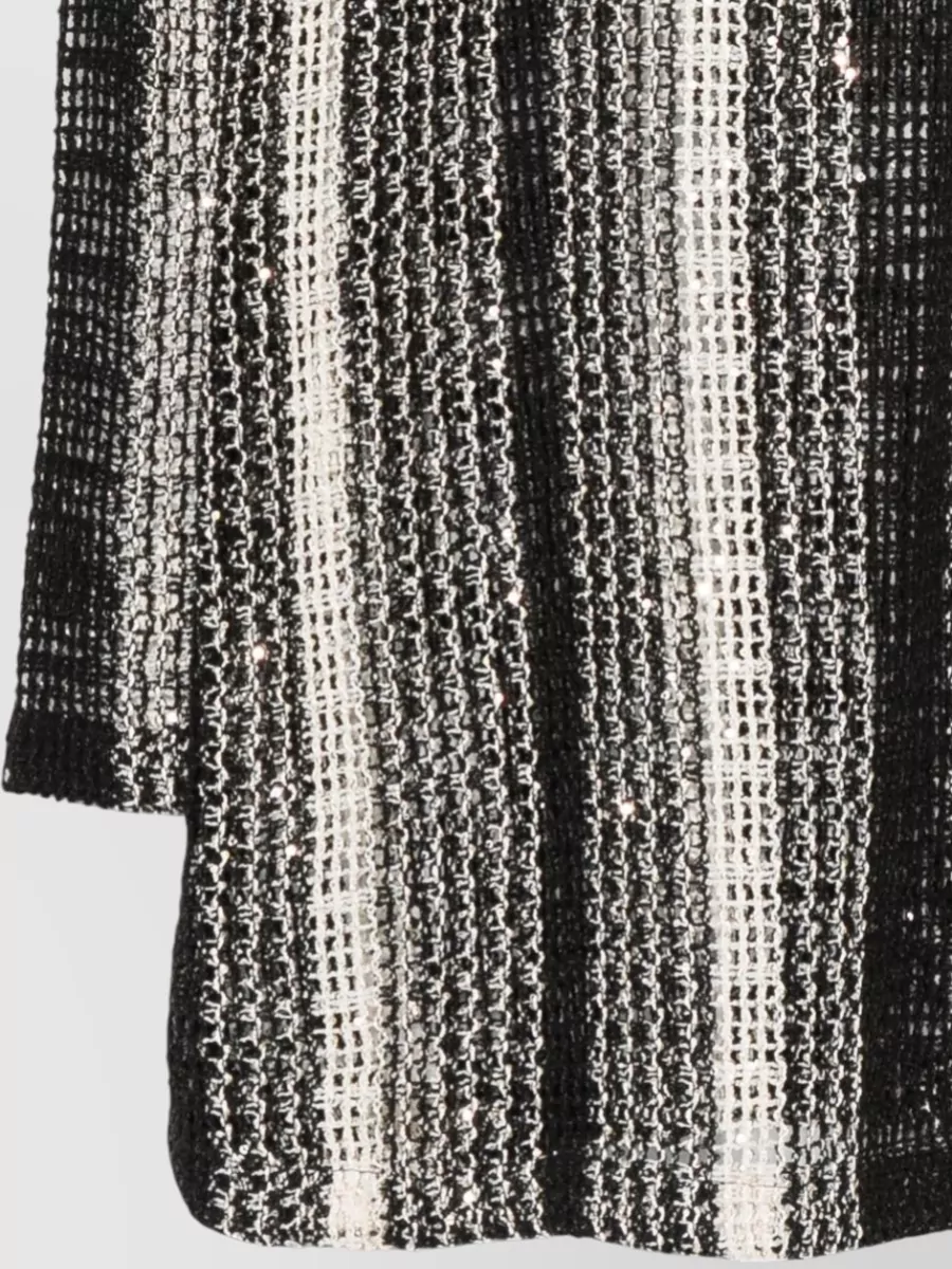 Missoni Open-Knit Sequin-Embellished Vertical-Stripe V-Neck Long-Sleeve Cardigan