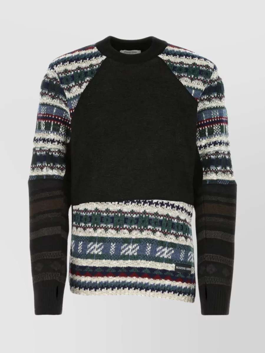 Shop Marine Serre Wool Sweater With Unique Back Embroidery In Black