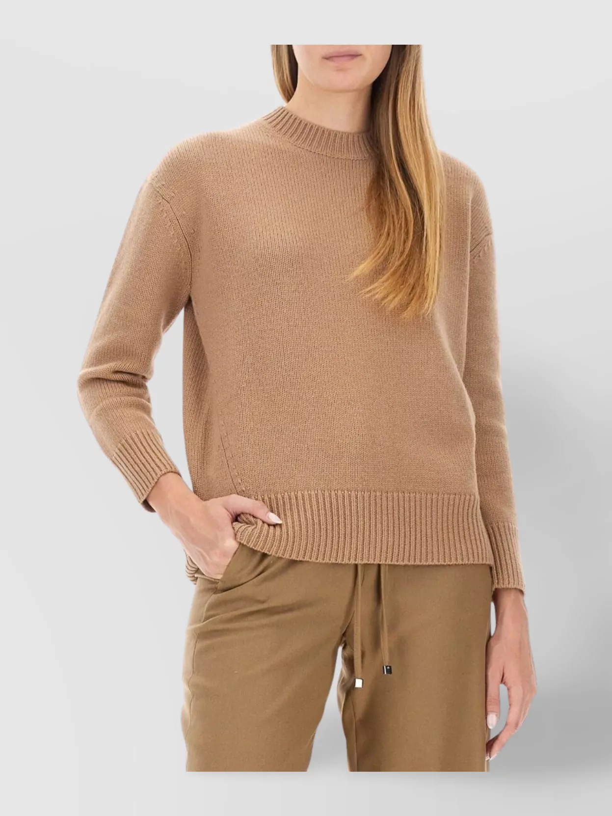 S Max Mara Knit Crew Neck Long Sleeve Shirt With Ribbed Cuffs