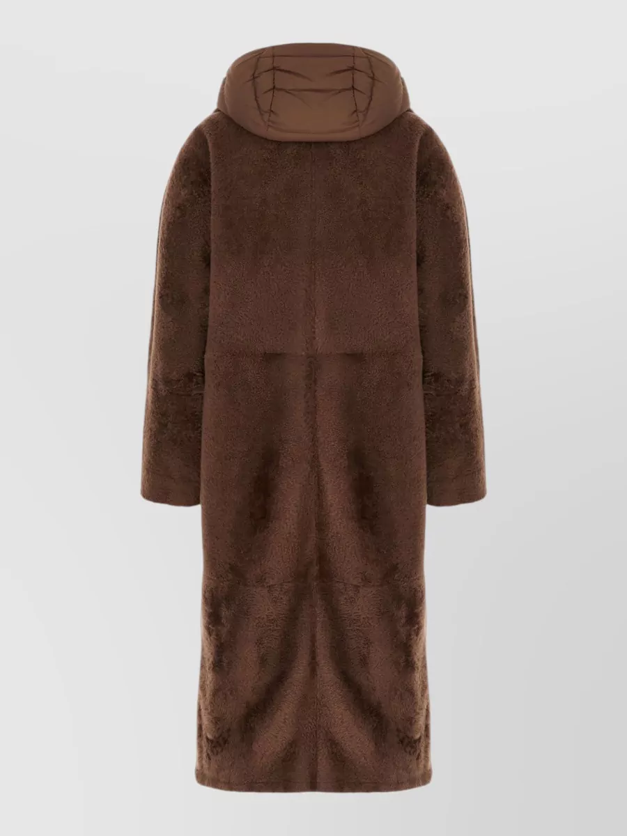 Moorer Hooded Double Breasted Down Jacket Oversized In Brown