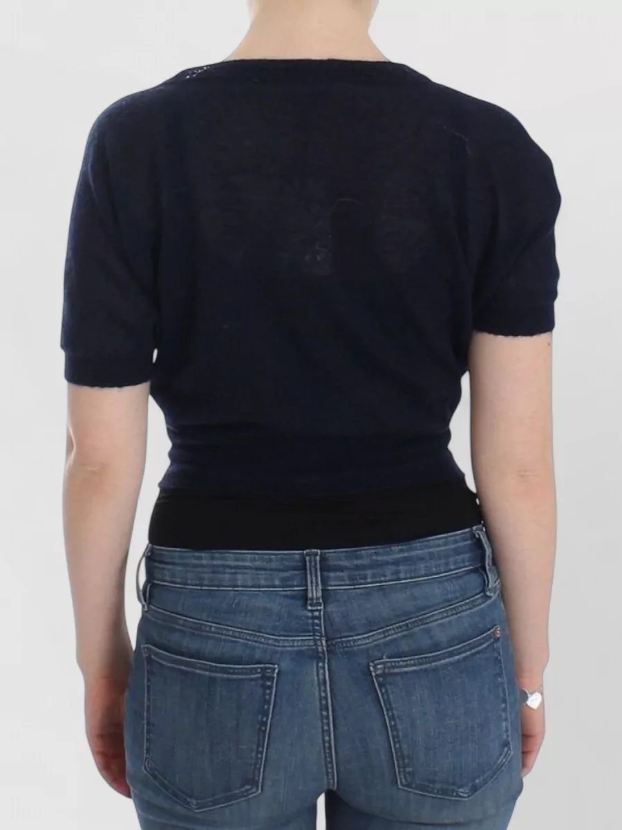 Ermanno Scervino Alpaca Wool Short-Sleeve V-Neck Cropped Cardigan