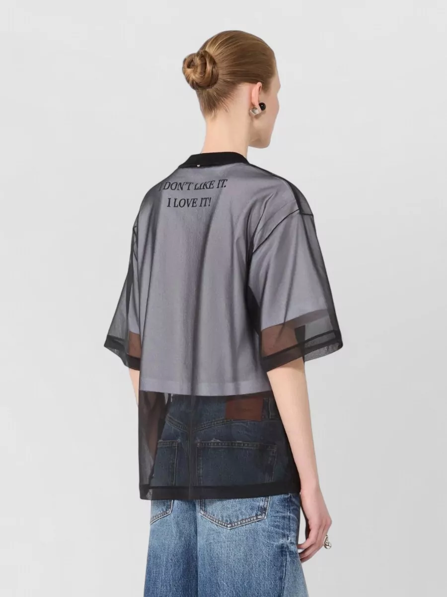 Sportmax Graphic Sheer T Shirt Contrast Trim Design