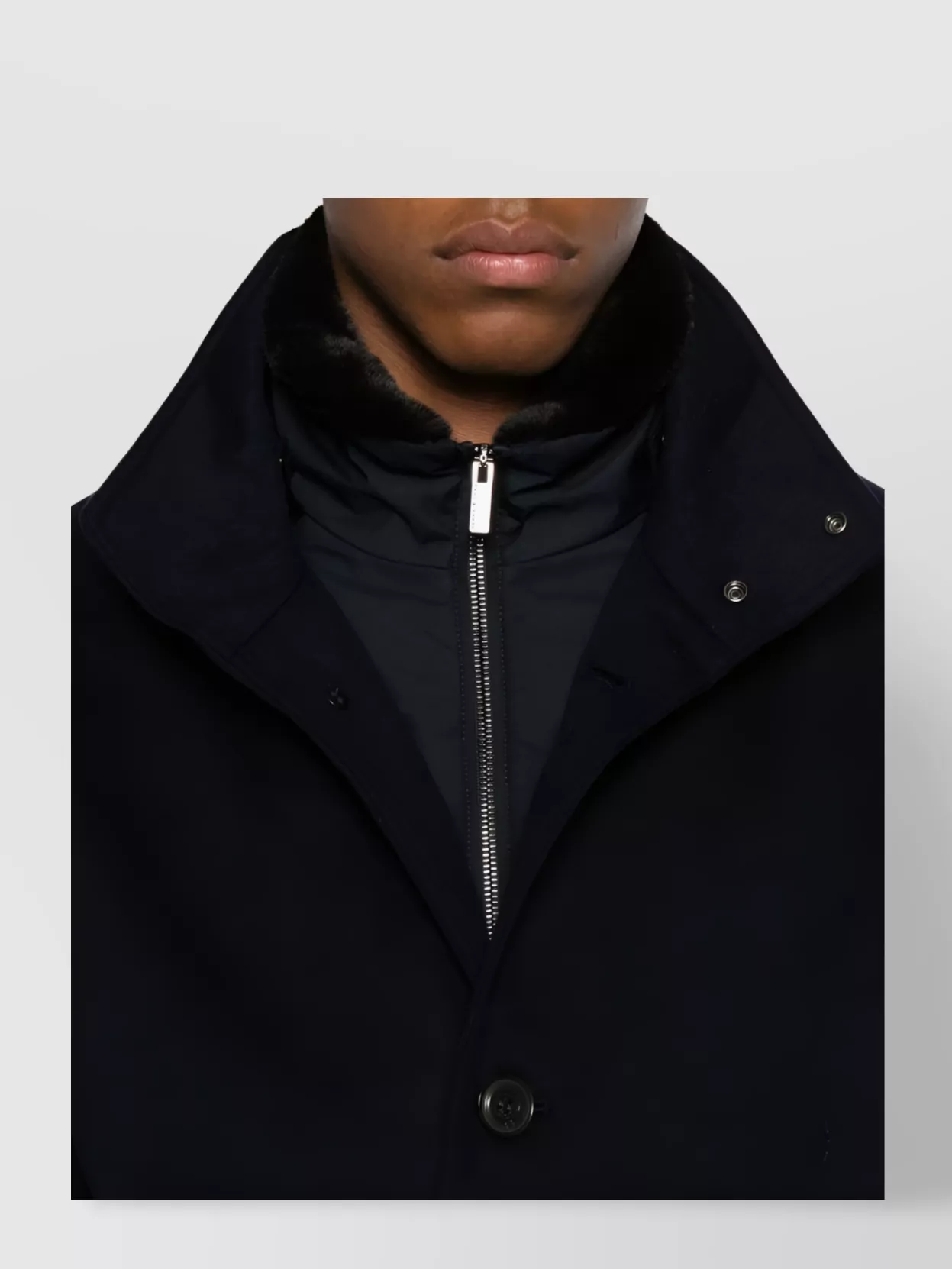 Paul & Shark High Neck Coat With Fur Trim And Pockets