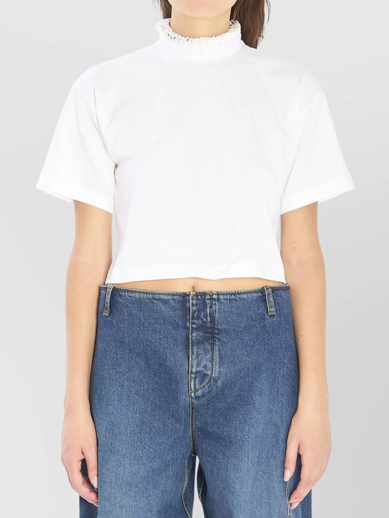 Alaïa Cropped Ruffled Cotton-jersey Turtleneck T-shirt In White
