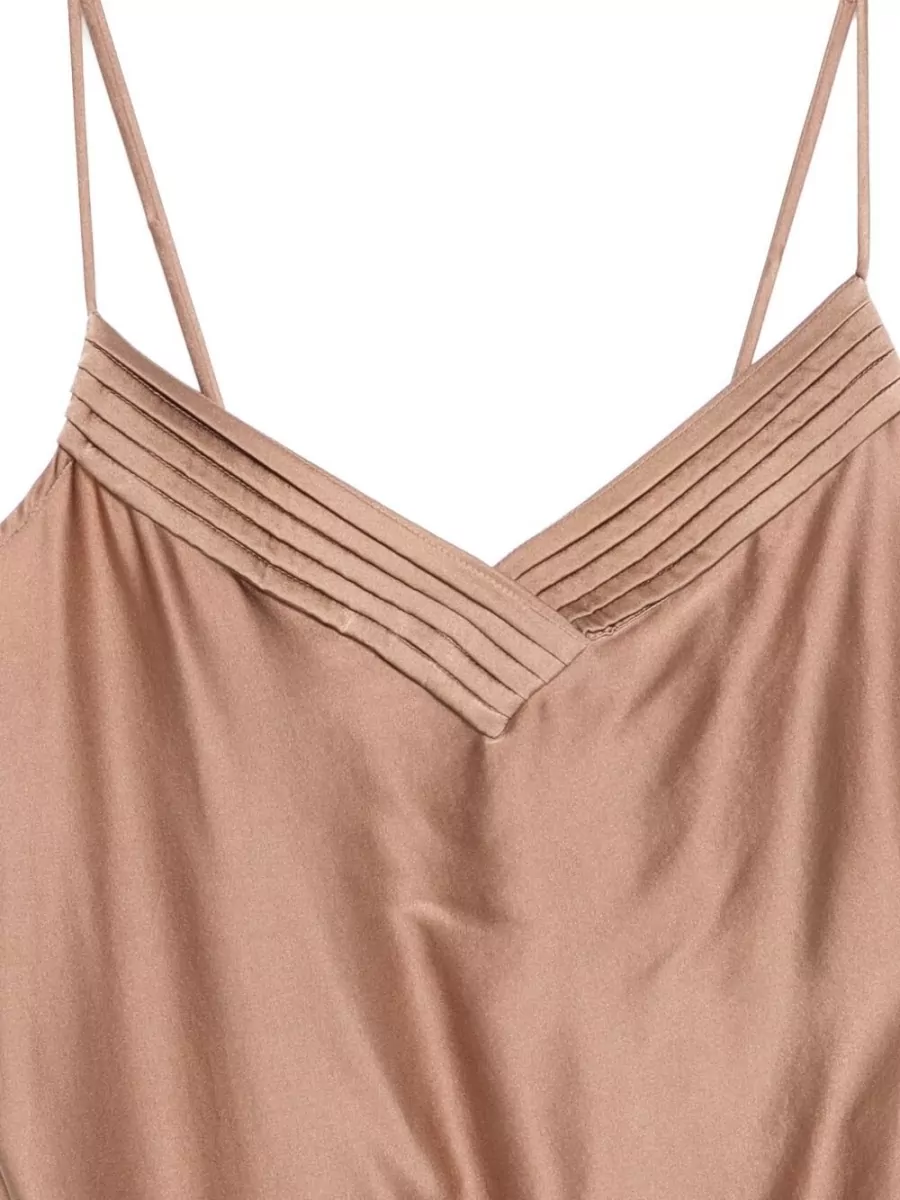 Forte Forte Silk Satin Bodysuit Pleated Detail V Neckline