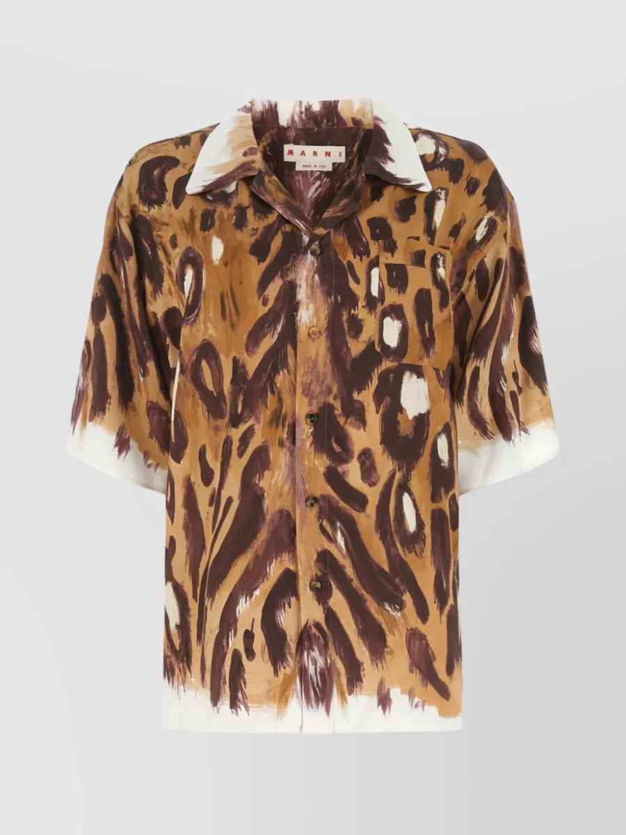 Shop Marni Satin Animal Print Shirt In Brown