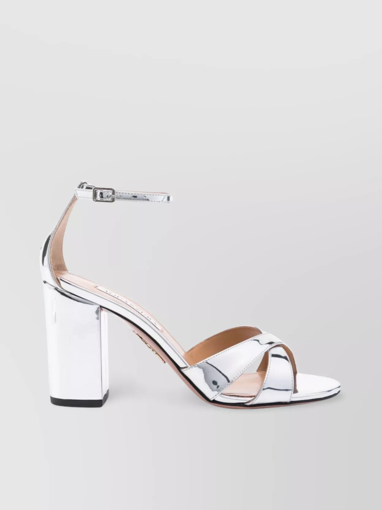 Shop Aquazzura Block Heel Leather Sandals With Foiled Metallic Finish In White
