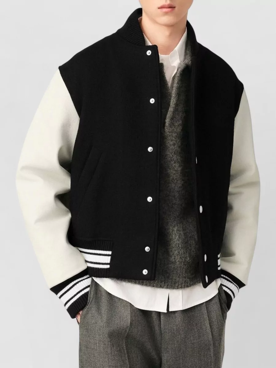 Ami Paris Wool And Leather Bomber Jacket