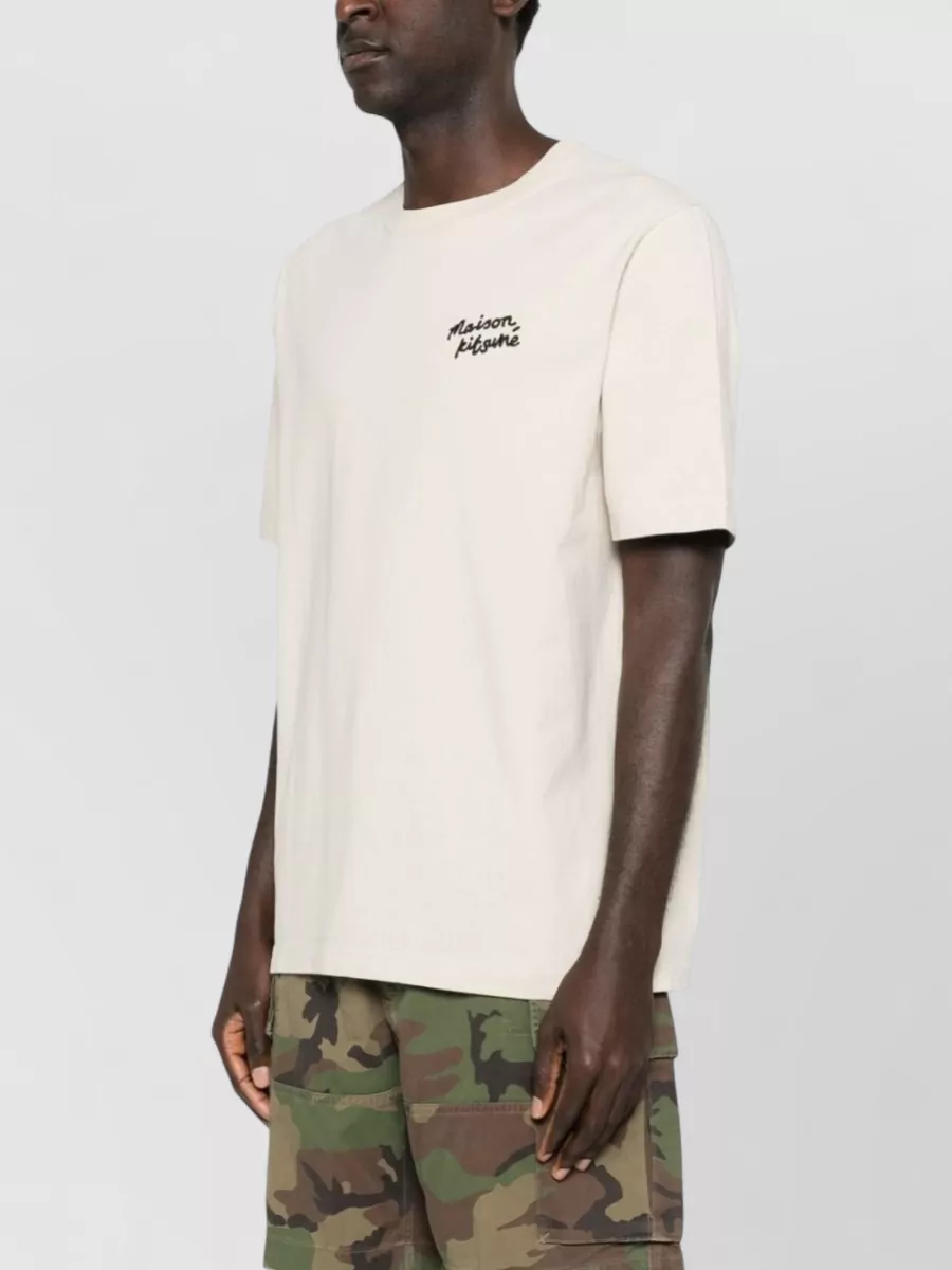 Maison Kitsuné Script Logo Cotton Round Neck T Shirt