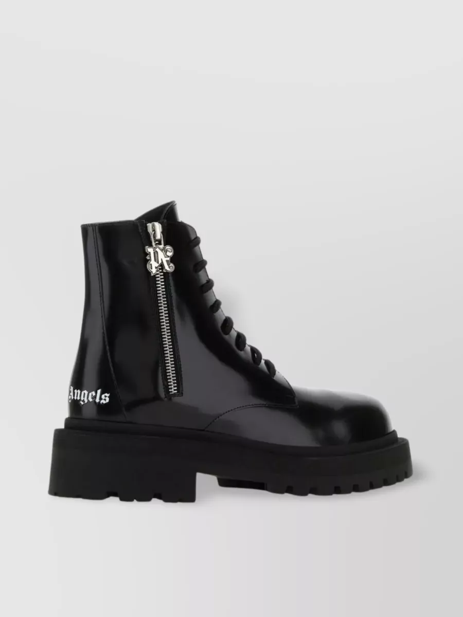 Shop Palm Angels Smooth Leather Lug Sole Boots In Black