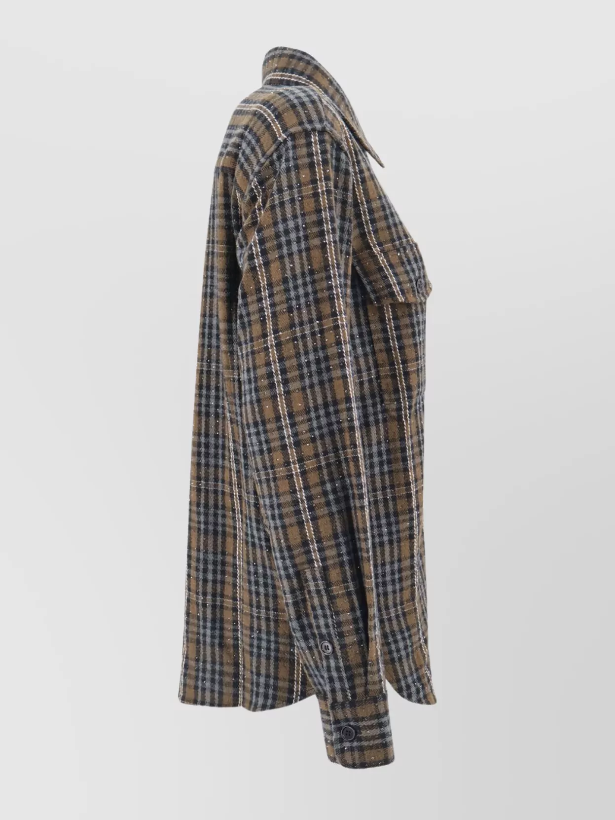Parosh Sequin Plaid Long Sleeve Shirt