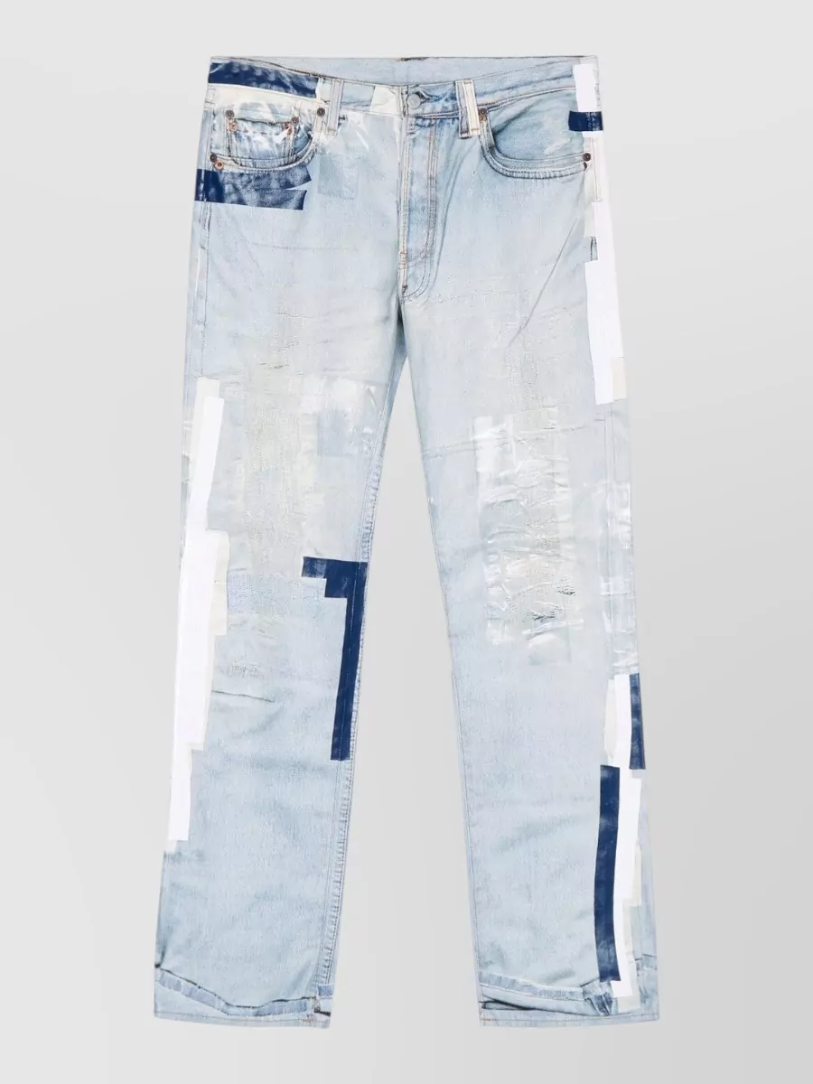 ACNE STUDIOS DENIM STRAIGHT JEANS DISTRESSED PATCHWORK FIVE POCKET