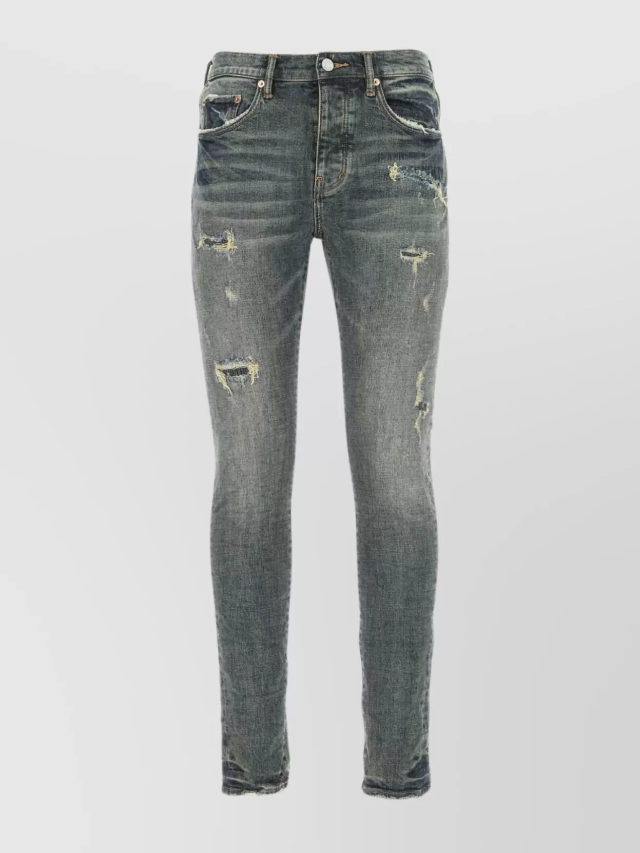Shop Purple Denim Distressed Stretch Denim Jeans With Embroidered Pockets