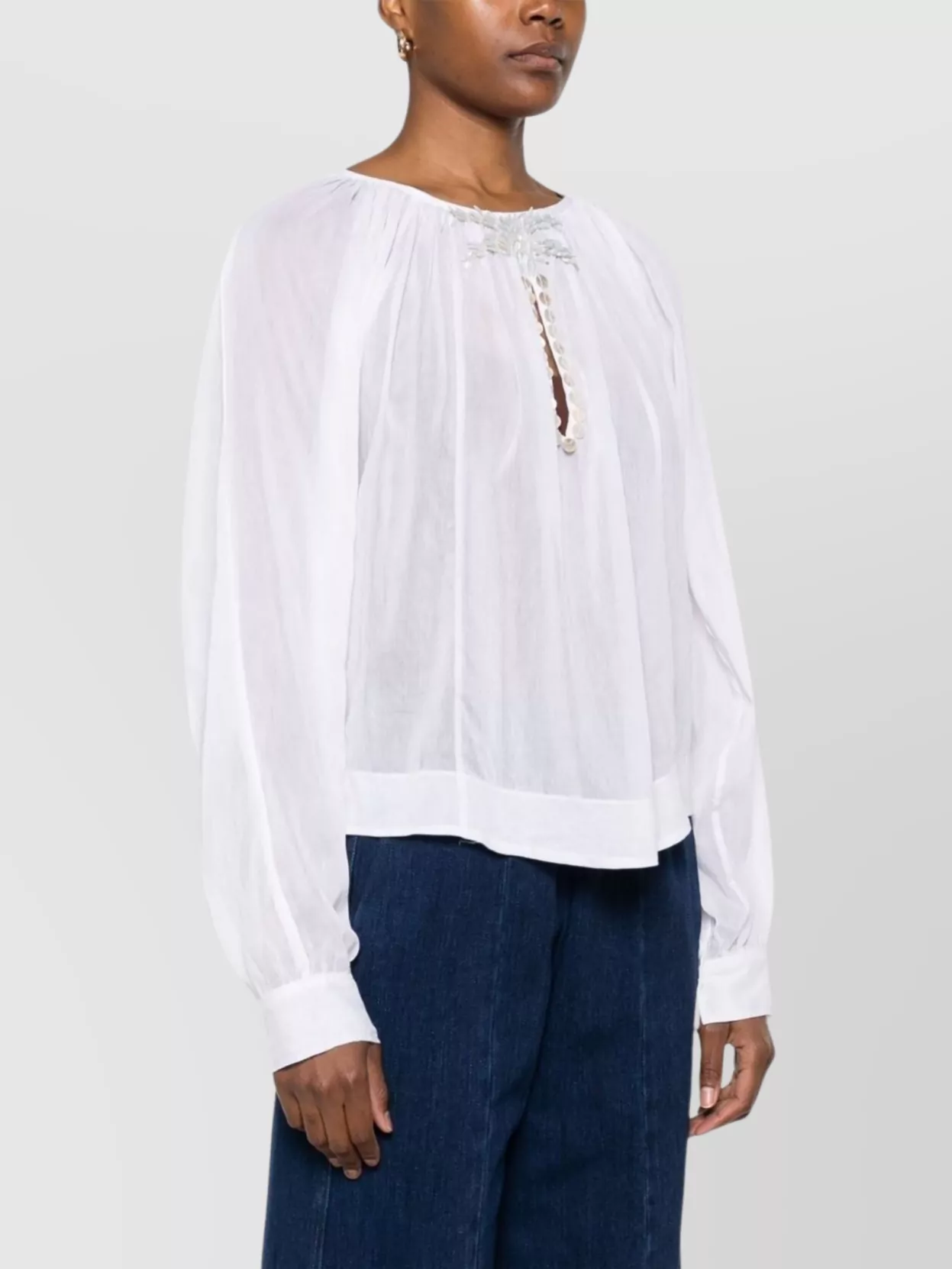 Shop Forte Forte Embellished Neckline Blouse Ruched Detailing