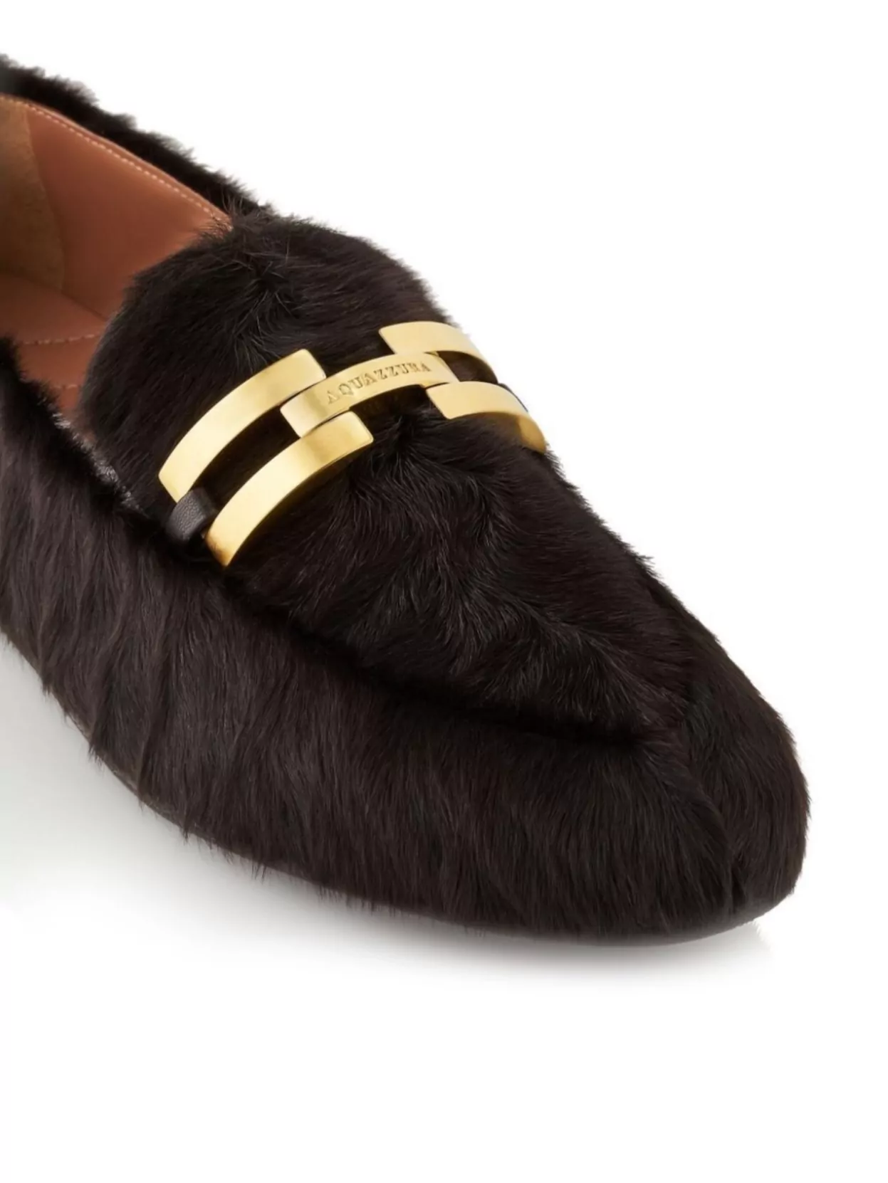 Aquazzura Fur Texture Pointed Toe Loafers